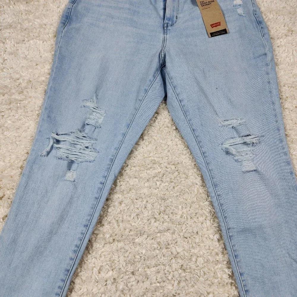 Levis Skinny Jeans Womens 16 W Blue Sculpt 721 Hypersoft Stretch Distressed Pant